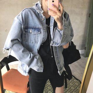 Cutout Denim Jacket As Shown In Figure - One Size