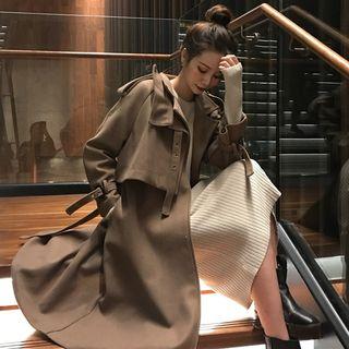 Long-sleeve Woolen Coat / Long-sleeve Knit Maxi Dress