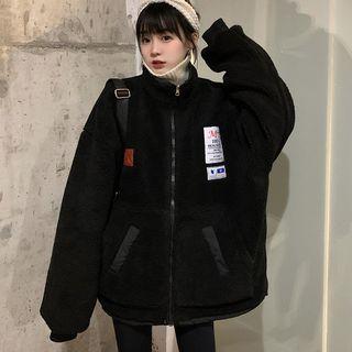 Lettering Oversize Zip Jacket Black - One Size