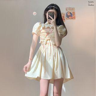 Floral Printed Panel Spaghetti-strap Dress