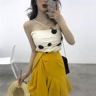 Spaghetti Strap Dotted Top / Frill-trim A-line Skirt