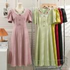 Embroidered-collar Tie-waist Midi Dress In 5 Colors