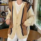 Color Block Long-sleeve Cardigan As Shown In Figure - One Size