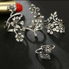 Set Of 4: Alloy Flower Ring (various Designs) As Shown In Figure - One Size