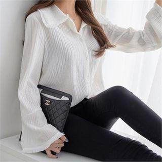 Bell-sleeve Fringed Textured Blouse