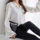 Bell-sleeve Fringed Textured Blouse