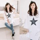 Perforated Star Print Pullover Dress