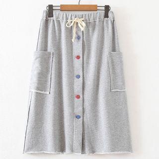 Button-up Midi A-line Skirt