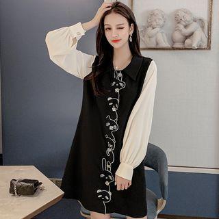 Lantern-sleeve Mini Chiffon Dress