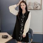 Lantern-sleeve Mini Chiffon Dress