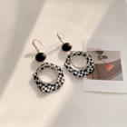 Flower Checker Faux Leather Alloy Dangle Earring E4712 - 1 Pair - Black & White - One Size