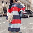 Long-sleeve Colored Panel Midi Knit Dress