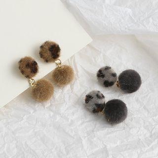 Leopard Print Chenille Ball Dangle Earring