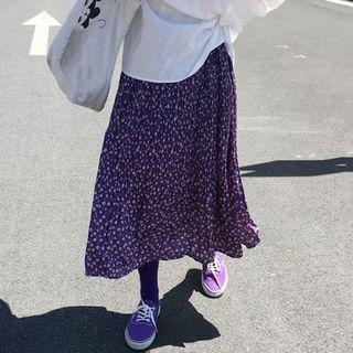 Floral High-waist Pleated Midi Skirt Purple - One Size