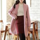Faux-pearl Button Wool Blend Coat
