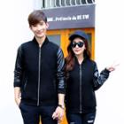 Couple Matching Faux Leather Panel Zip Jacket
