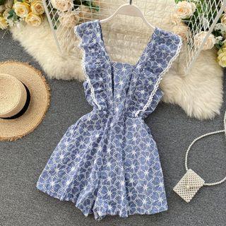 Sleeveless V-neck Eyelet Lace Playsuit