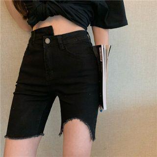 High-waist Irregular Denim Skinny Shorts