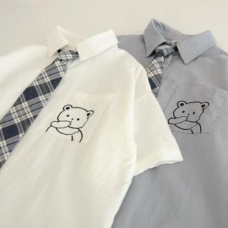 Bear Embroidered Short-sleeve Top