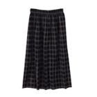 High Waist Plaid Midi A-line Skirt Black - One Size