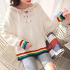 Rainbow Trim Lace-up Hooded Sweater