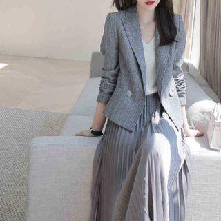 Set: Pinstriped Blazer + Midi Accordion Pleat Skirt