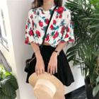 Flower Print Short-sleeve T-shirt / Drawstring A-line Skirt
