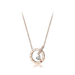 Fashion Simple Plated Rose Gold 316l Stainless Steel Roman Numeral Geometric Openwork Round Necklace With Cubic Zircon Rose Gold - One Size
