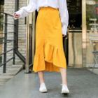 Asymmetric Ruffle-hem Linen-blend Skirt