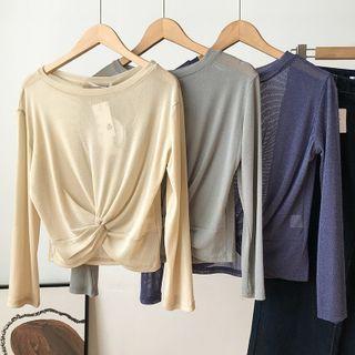Long-sleeve Twist-front Mesh Top