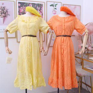Eyelet Short-sleeve Maxi Dress