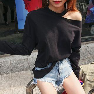 Long-sleeve Cutout-detail Cotton T-shirt