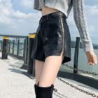 Side-zip Faux Leather Wide Leg Shorts