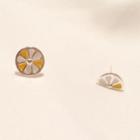 Flower Stud Earring 1 Pair - Silver Needle - Non-matching - Lemon - One Size