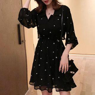 Star Embroidered A-line Chiffon Dress