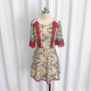 Short-sleeve Floral Embroidered A-line Organza Dress
