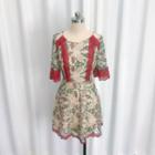 Short-sleeve Floral Embroidered A-line Organza Dress
