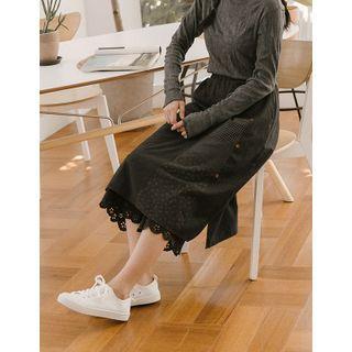 Inset Eyelet Lace Hem Pants Patchwork Skirt