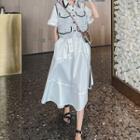 Set: Tweed Vest + Elbow-sleeve Midi Shirt Dress