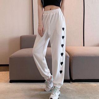 Heart Embroidered High-waist Jogger Sweatpants
