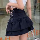 Plain Side Lace-up Mini A-line Skirt