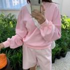 Long Sleeve Round Neck Plain Sweatshirt Pink - One Size