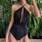 Strappy Plunge-neck Swimsuit