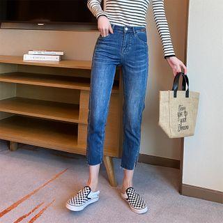 Slit-hem Straight-cut 9/l Jeans