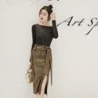 Set: Long-sleeve Top + Sequined Midi Straight-fit Skirt