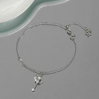 Moon Magic Wand Rhinestone Pendant Sterling Silver Bracelet Silver - One Size