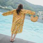 Tie-waist Floral Print Long Cardigan