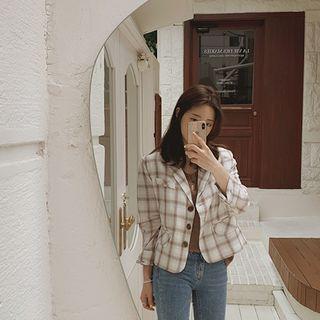 Single-breasted Checked Linen Jacket Beige - One Size