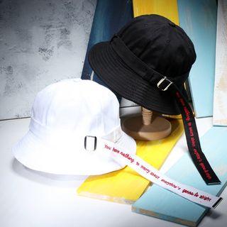 Plain Bucket Hat With Lettering Embroidered Strap