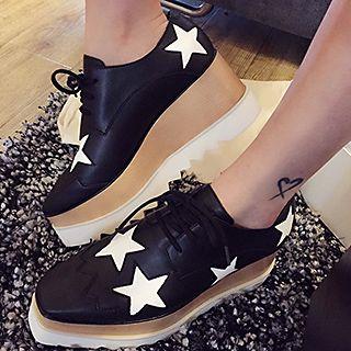Star Print Platform Lace-up Shoes